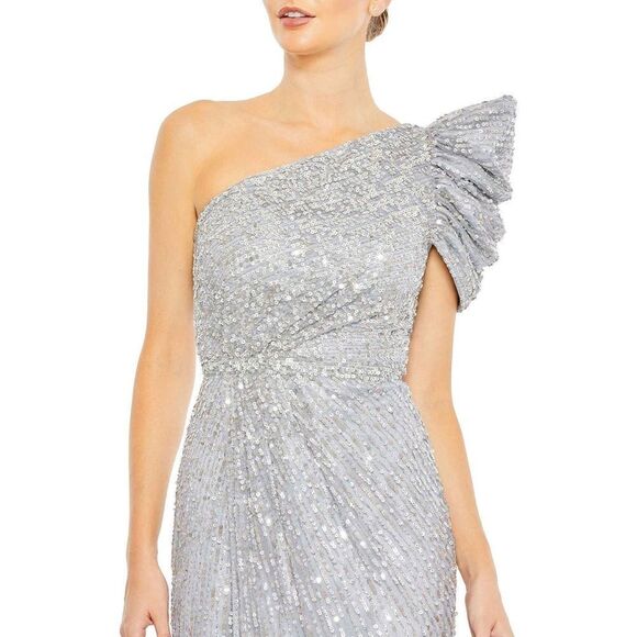 Revolve MAC DUGGAL Embellished One Shoulder Puff Sleeve Sequin Maxi Dress - Picture 2 of 10